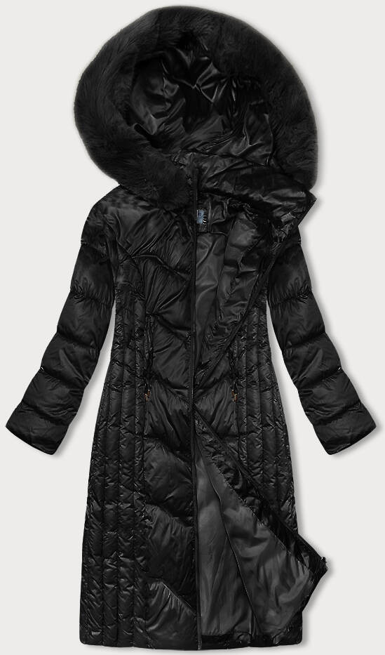 Černá dlouhá vypasovaná zimní bunda S'WEST (B8201-1) odcienie czerni XL (42)