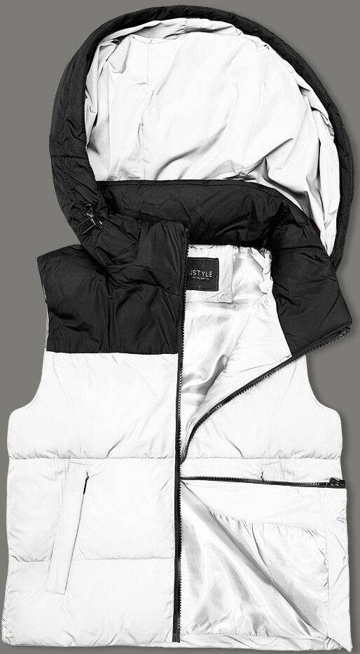 Bílo-černá krátká dámská vesta J.STYLE s kapucí (16M9112-281) odcienie bieli L (40)