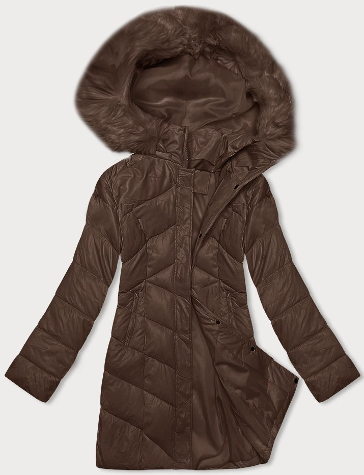 Dámská zimní bunda ve velbloudí barvě s kapucí (H-898-89) odcienie brązu M (38)