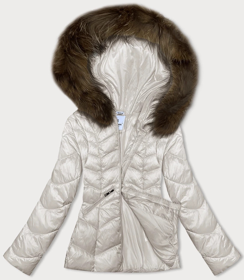 Prošívaná dámská bunda v ecru barvě s kapucí Glakate pro přechodné období (LU-2202) odcienie bieli L (40)