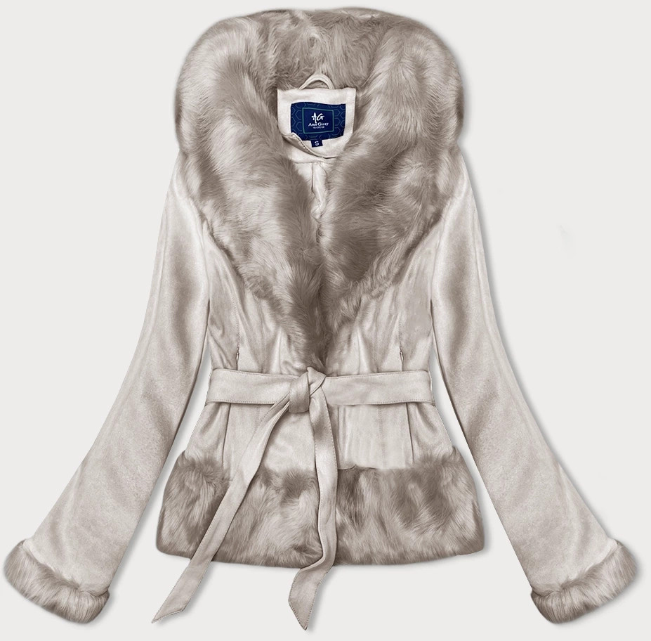Světle béžová krátká dámská bunda se zavazováním Ann Gissy (K0327) odcienie beżu L (40)