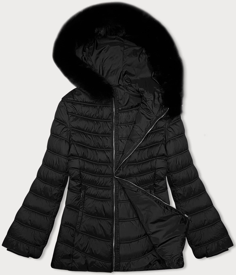 Černá dámská bunda s kapucí J Style pro přechodné období (11Z8093) odcienie czerni L (40)