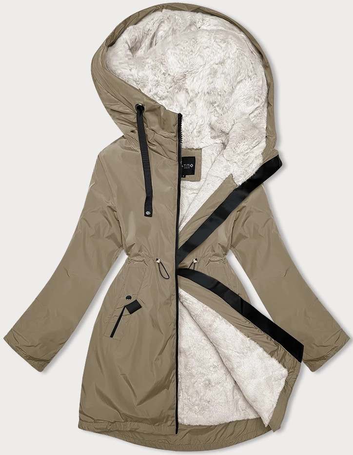 Dámská zimní bunda ve velbloudí barvě s kožešinovou podšívkou Glakate (H-2978) odcienie beżu XL (42)