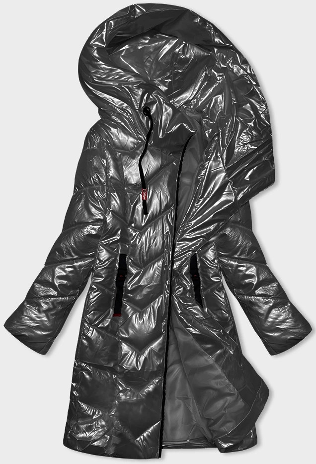 Metalická dámská vypasovaná zimní bunda v grafitové barvě Rosse Line (7227) odcienie szarości XXL (44)