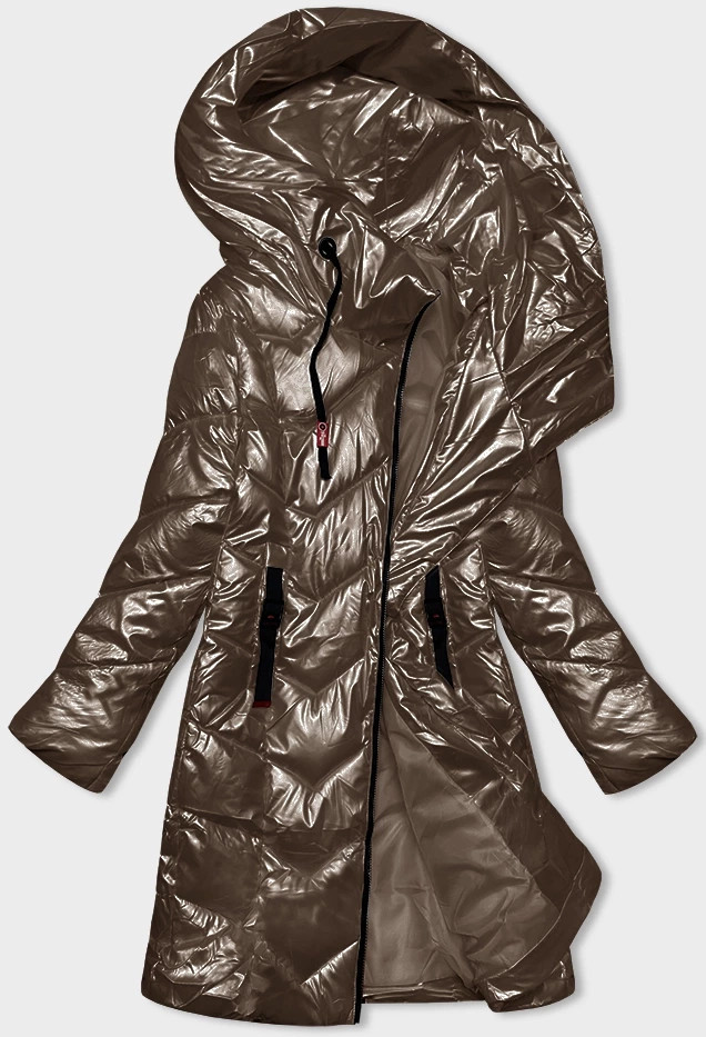 Hnědá metalická dámská vypasovaná zimní bunda Rosse Line (7227) odcienie brązu XXL (44)