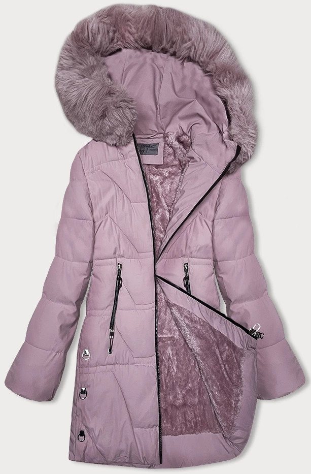 Růžová dámská zimní bunda s kožešinovou podšívkou S'west (R8165-51) odcienie różu L (40)