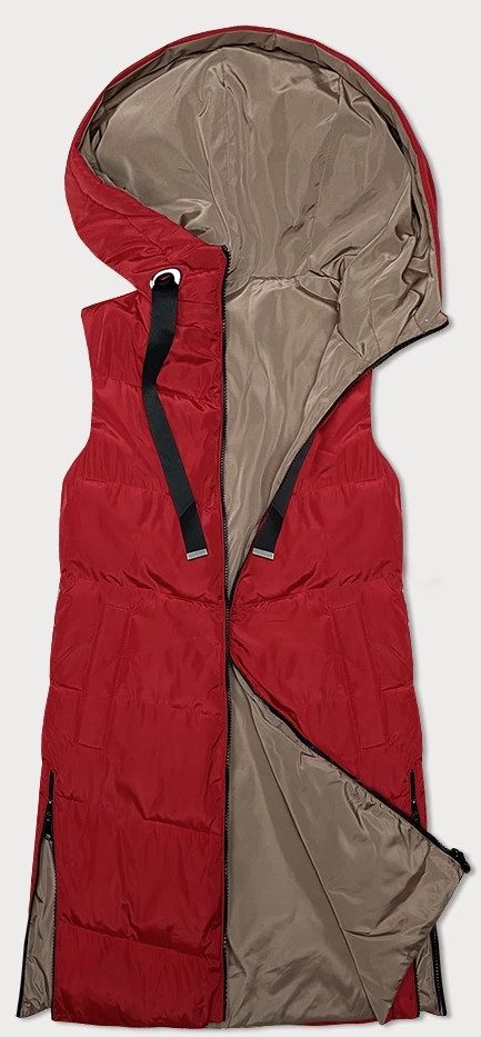 Červeno/béžová oboustranná dámská vesta s kapucí S'West (B8221-4) odcienie czerwieni XL (42)