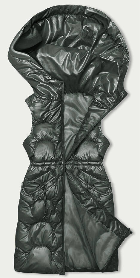 Vypasovaná vesta v khaki barvě s kapucí (B8173-11) odcienie zieleni 54