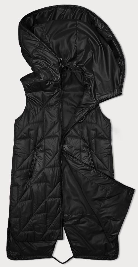 Černá prošívaná dámská vesta s asymetrickou spodní částí S'West (B8237-1) odcienie czerni XXL (44)