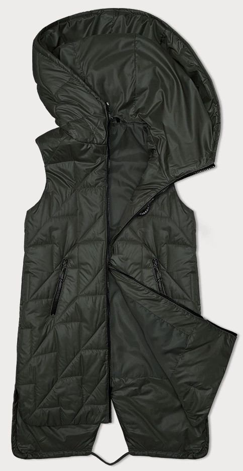 Prošívaná dámská vesta v khaki barvě s asymetrickou spodní částí S'West (B8237-11) odcienie zieleni M (38)