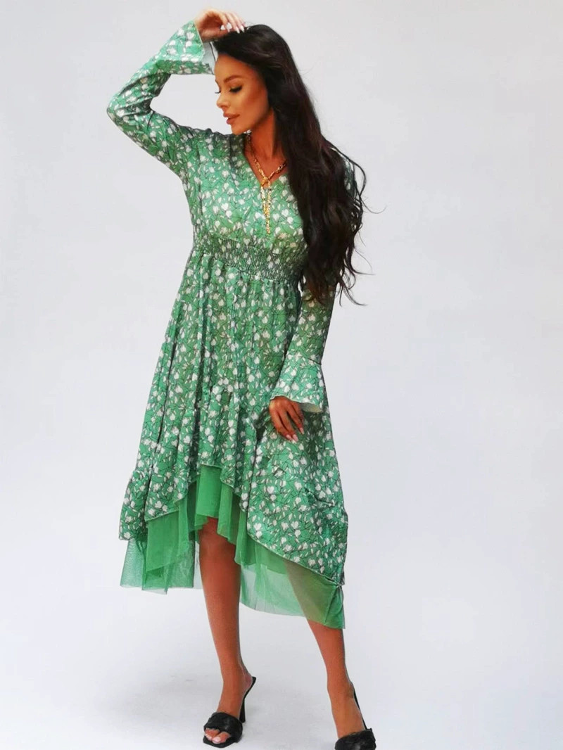 Zelené vzdušné dámské šaty s ozdobnou spodní částí Ann Gissy (DLY017) odcienie zieleni XL (42)