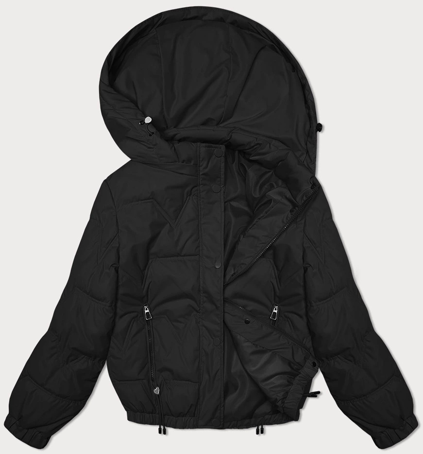 Černá prošívaná bunda s odepínací kapucí Miss TiTi (2482) odcienie czerni S (36)
