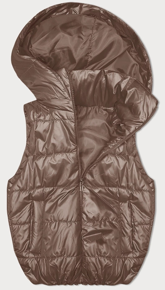 Tmavě béžová péřová vesta s odepínací kapucí (B8247-101) odcienie beżu M (38)