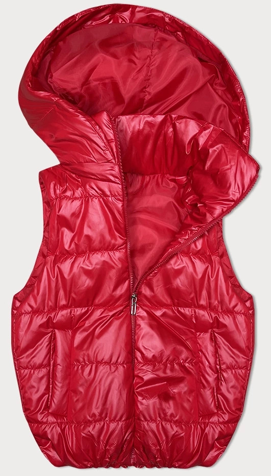Červená péřová vesta s odepínací kapucí (B8247-4) odcienie czerwieni XXL (44)