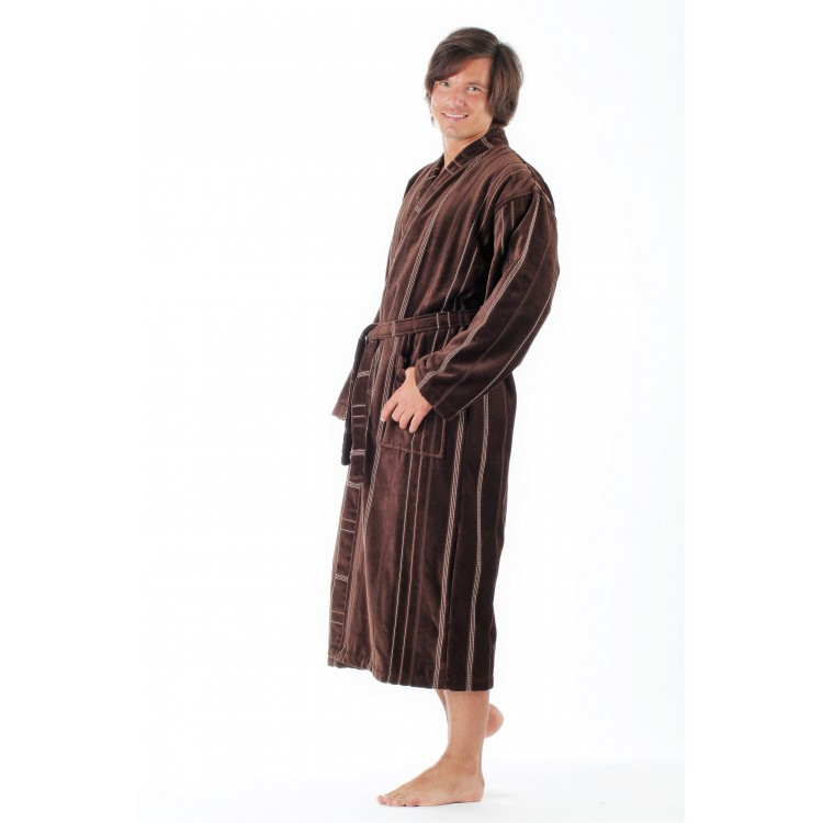 TERAMO 1223 pánské bavlněné kimono čokoládově hnědá - Vestis L dlouhý župan kimono hnědá 8859