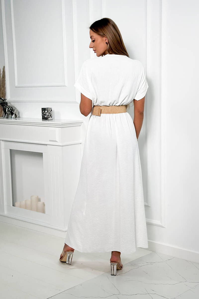 Dlouhé šaty s ozdobným páskem bílý UNI