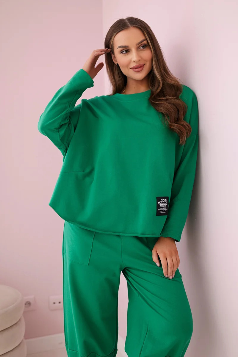 Bavlněná mikina kalhoty set zelený UNI