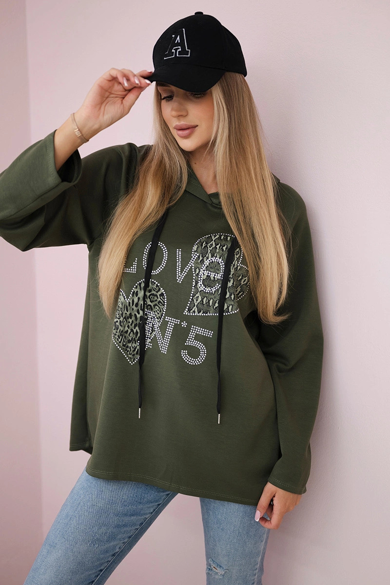 Oversized viskózová mikina Love khaki UNI