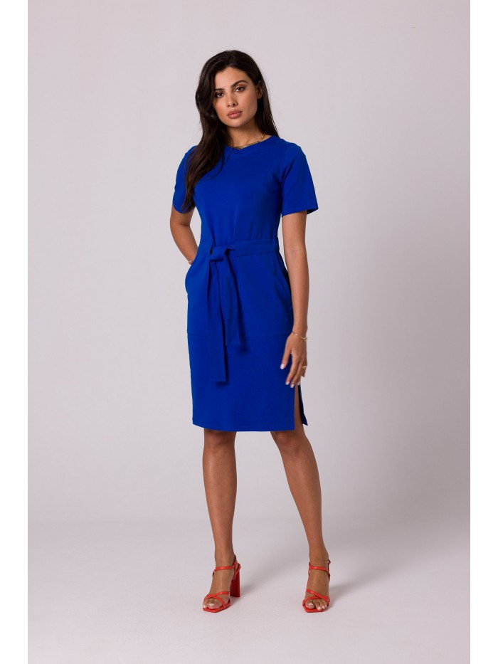 B263 Bavlněné šaty s kapsami - královská modř EU XXL