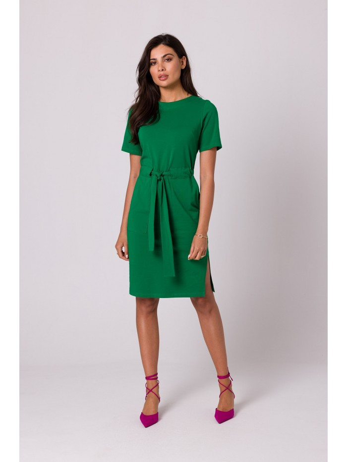 B263 Bavlněné šaty s kapsami - zelené EU XXL