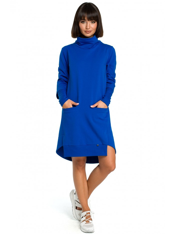 B089 Asymetrické šaty s rolovaným výstřihem - královská modř EU XXL