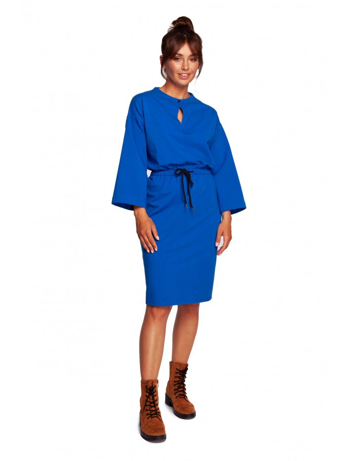 B234 Pletené šaty s provázkem - královská modř EU XXL