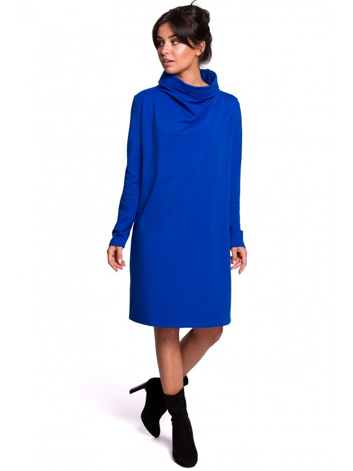 B132 Šaty s vysokým límcem - královská modř EU XL