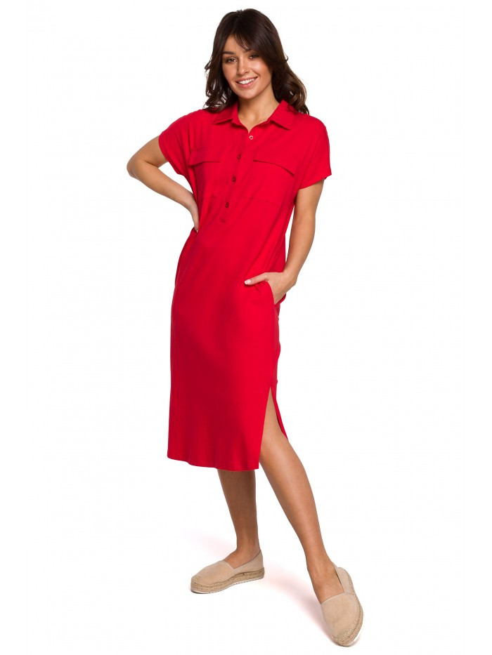 B222 Safari šaty s kapsami s klopou - červené EU XL
