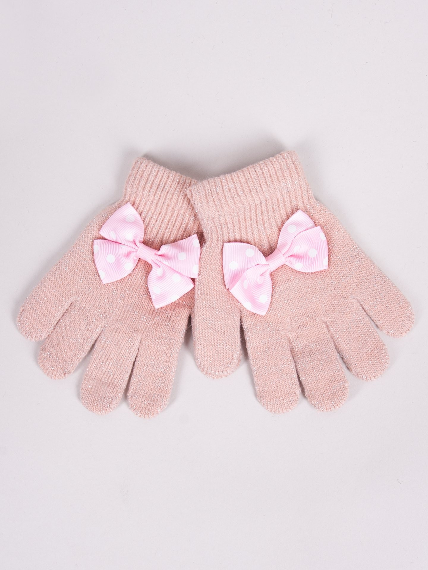 Dívčí pětiprsté rukavice Yoclub s mašlí RED-0070G-AA50-007 Pink 18