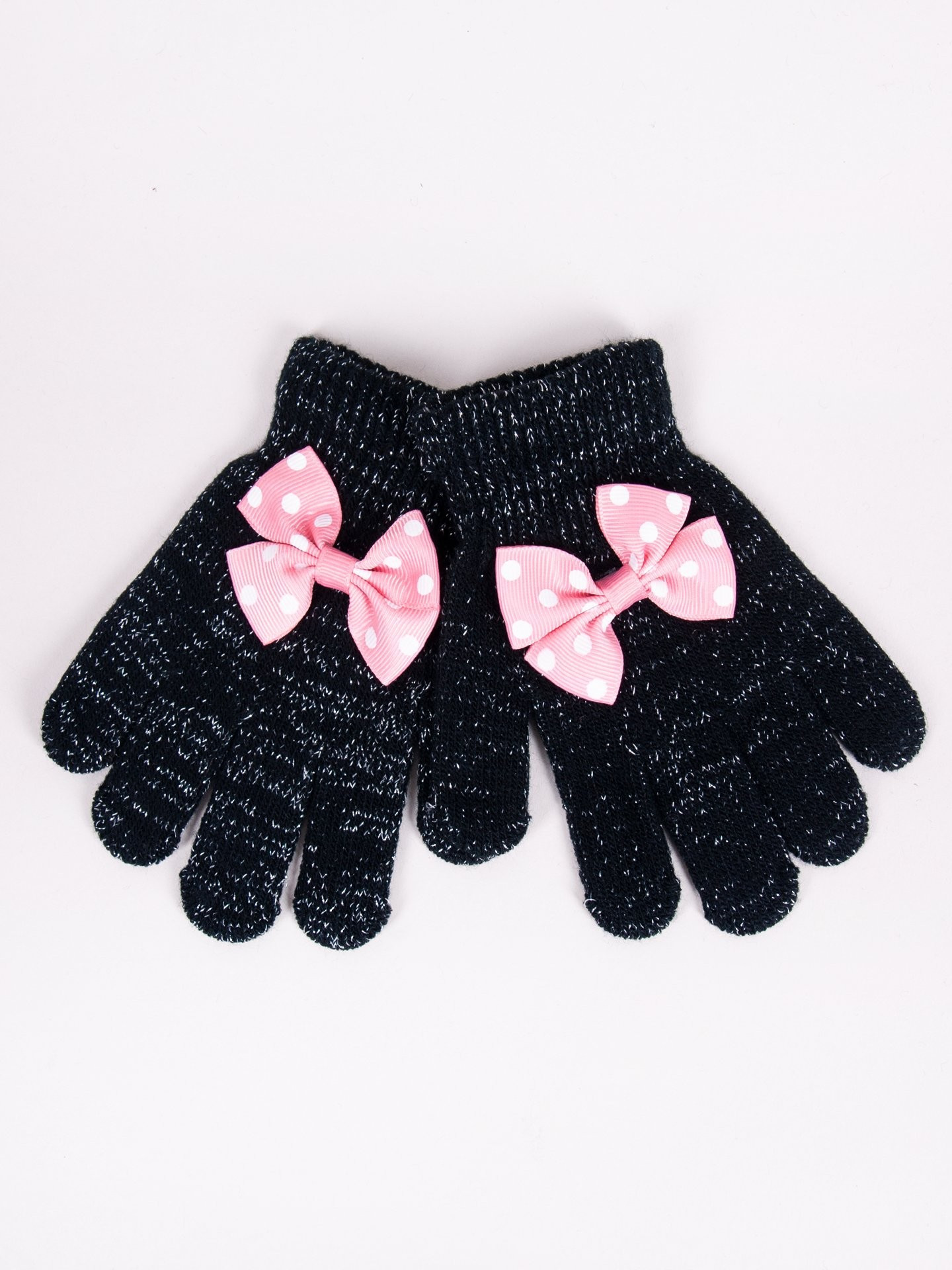 Dívčí pětiprsté rukavice Yoclub s mašlí RED-0070G-AA50-009 Black 18