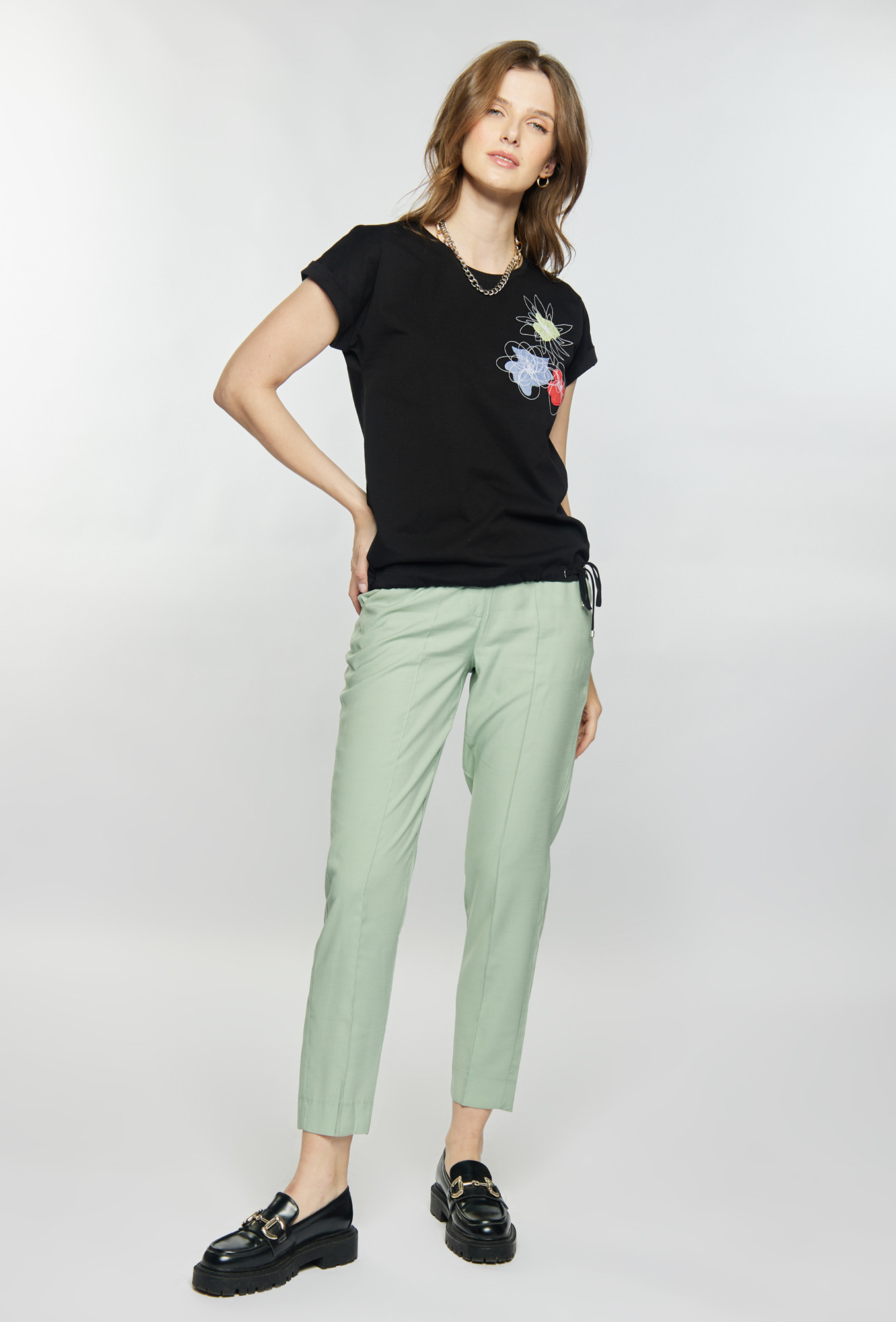 Monnari Halenky Bavlněné tričko s květinovým vzorem Black XL