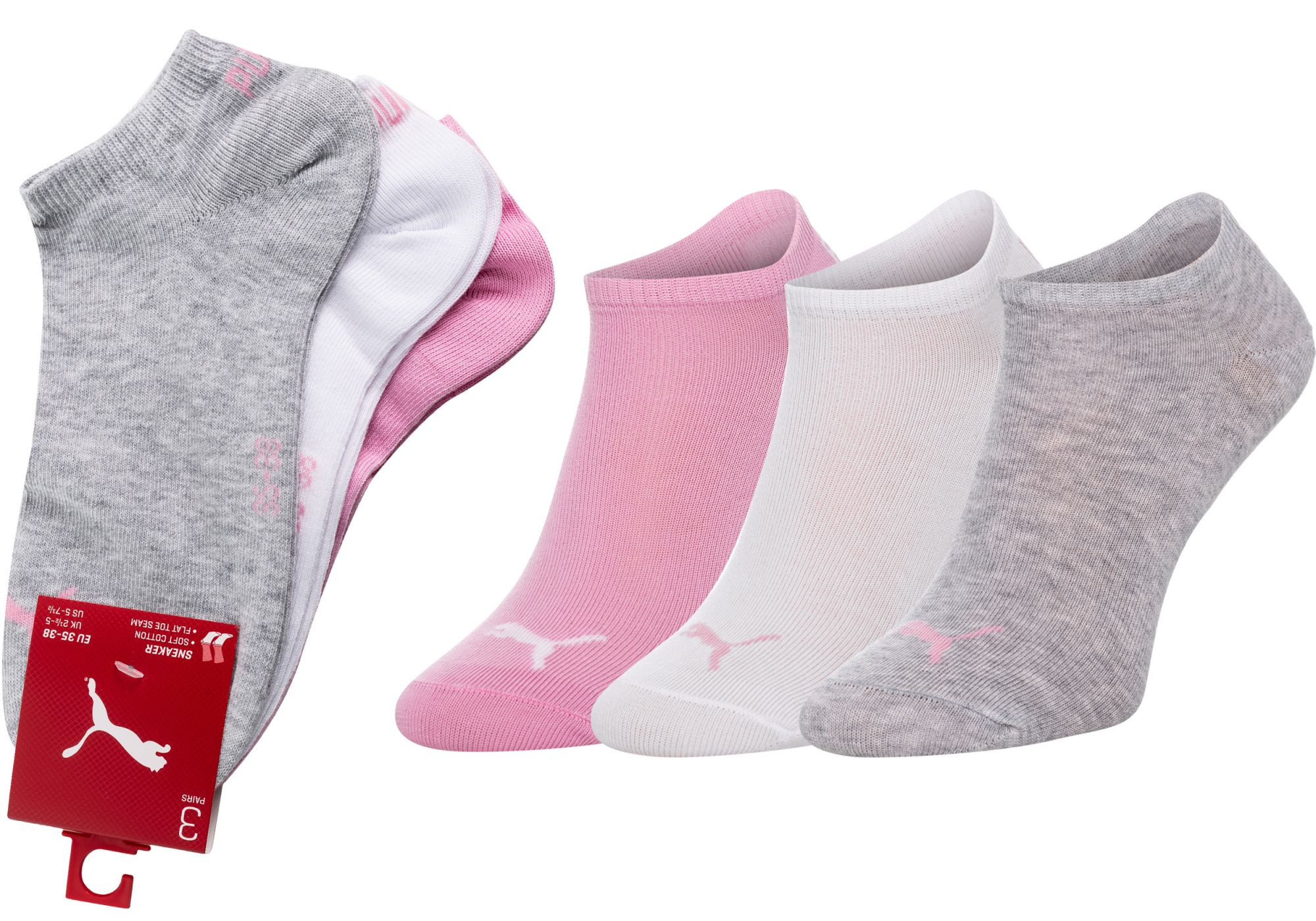 Puma Ponožky 3Pack 906807 Růžová/bílá/šedá 39-42