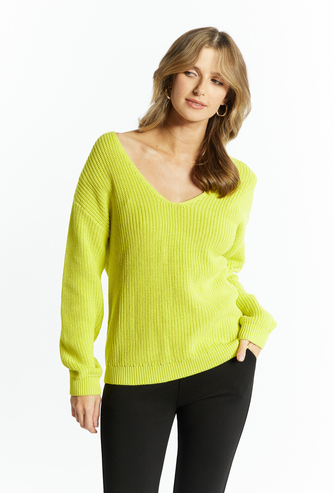 Monnari Svetry a kardigany Dámský bavlněný svetr s výstřihem do V Yellow XL
