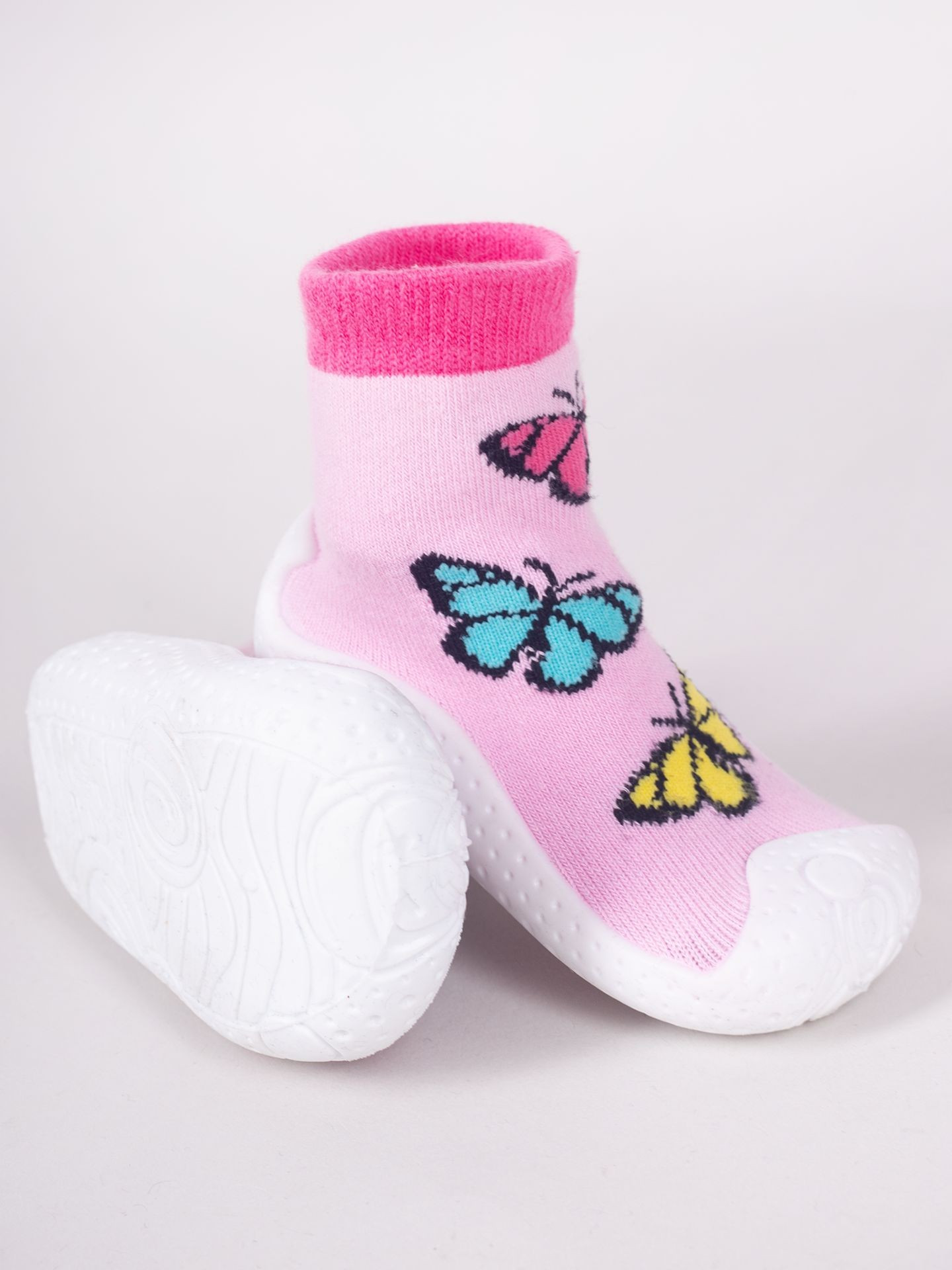 Yoclub Dětské dívčí protiskluzové ponožky s gumovou podrážkou P1 Pink 23