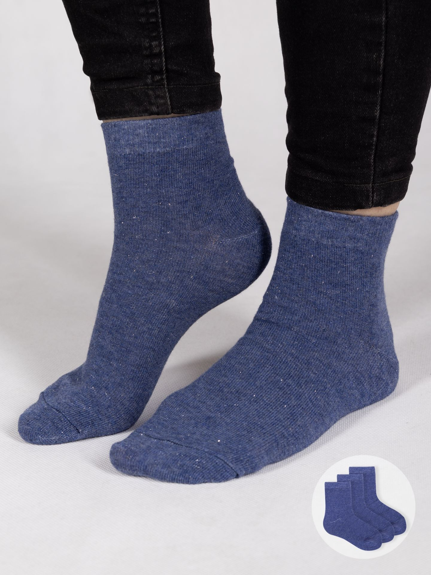 Yoclub Dívčí ponožky hladké se stříbrnou nití 3-pack SKA-0025G-1800 Navy Blue 35-38