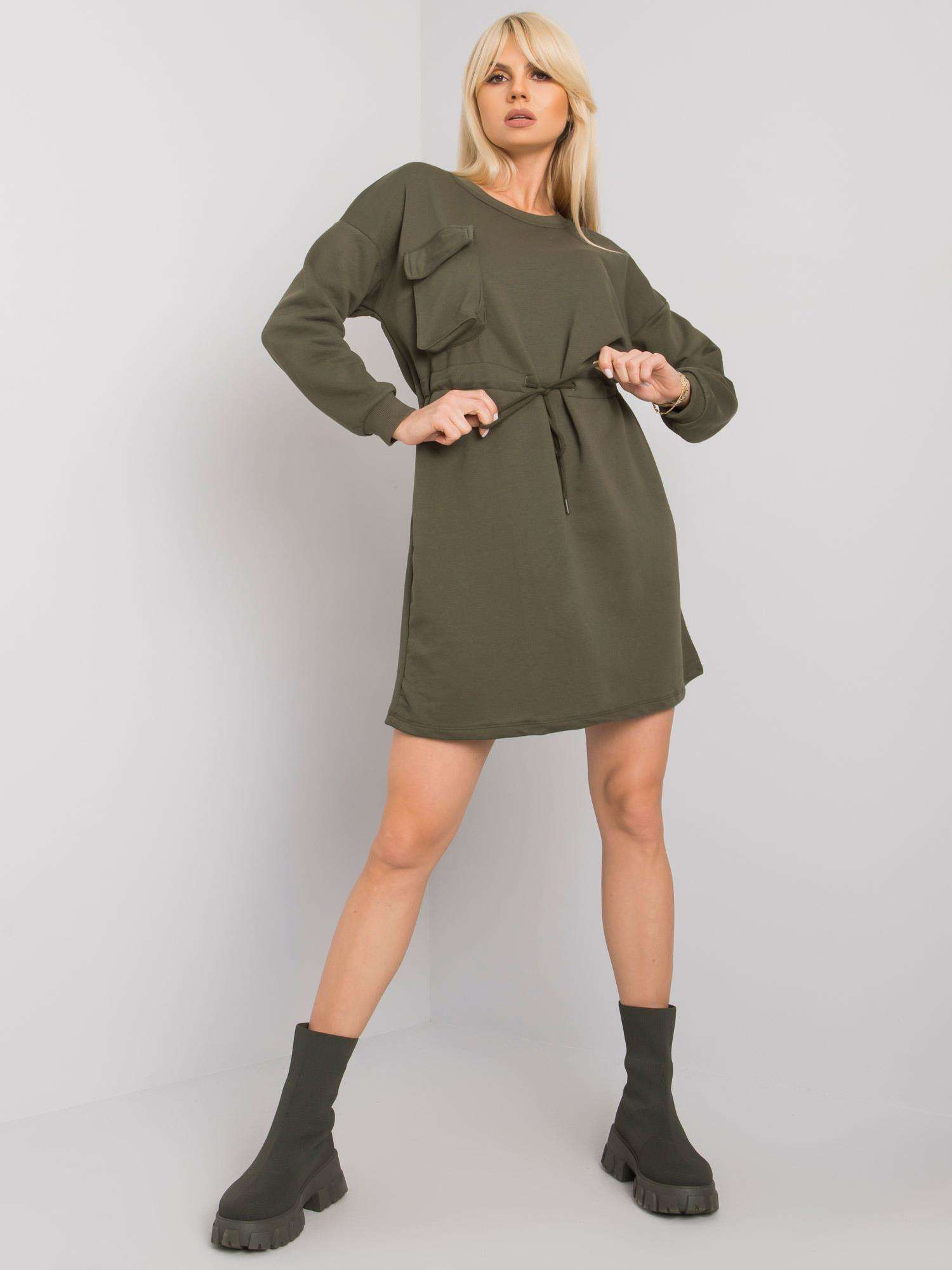 RUE PARIS Khaki mikinové šaty L / XL