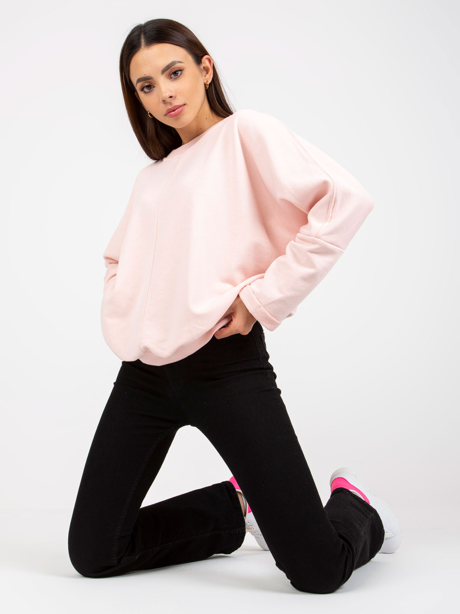 Světle růžová dámská basic oversized mikina RUE PARIS Velikost: L / XL