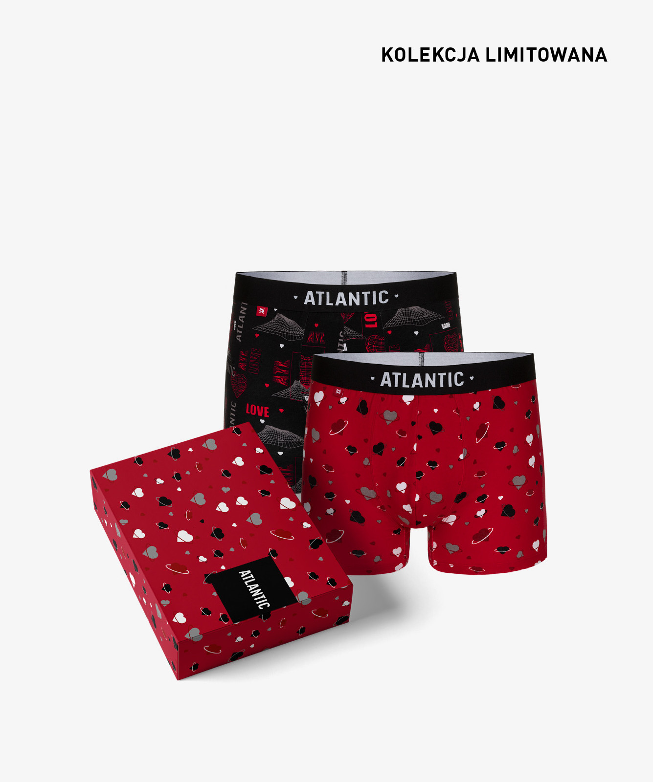 Pánské boxerky Love ATLANTIC 2Pack + dárková krabička - černá, červená Velikost: L