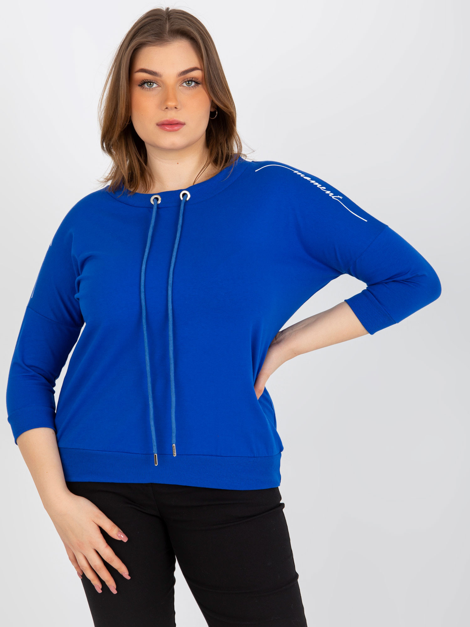 Dámská halenka plus size s 3/4 rukávy - modrá JEDNA VELIKOST