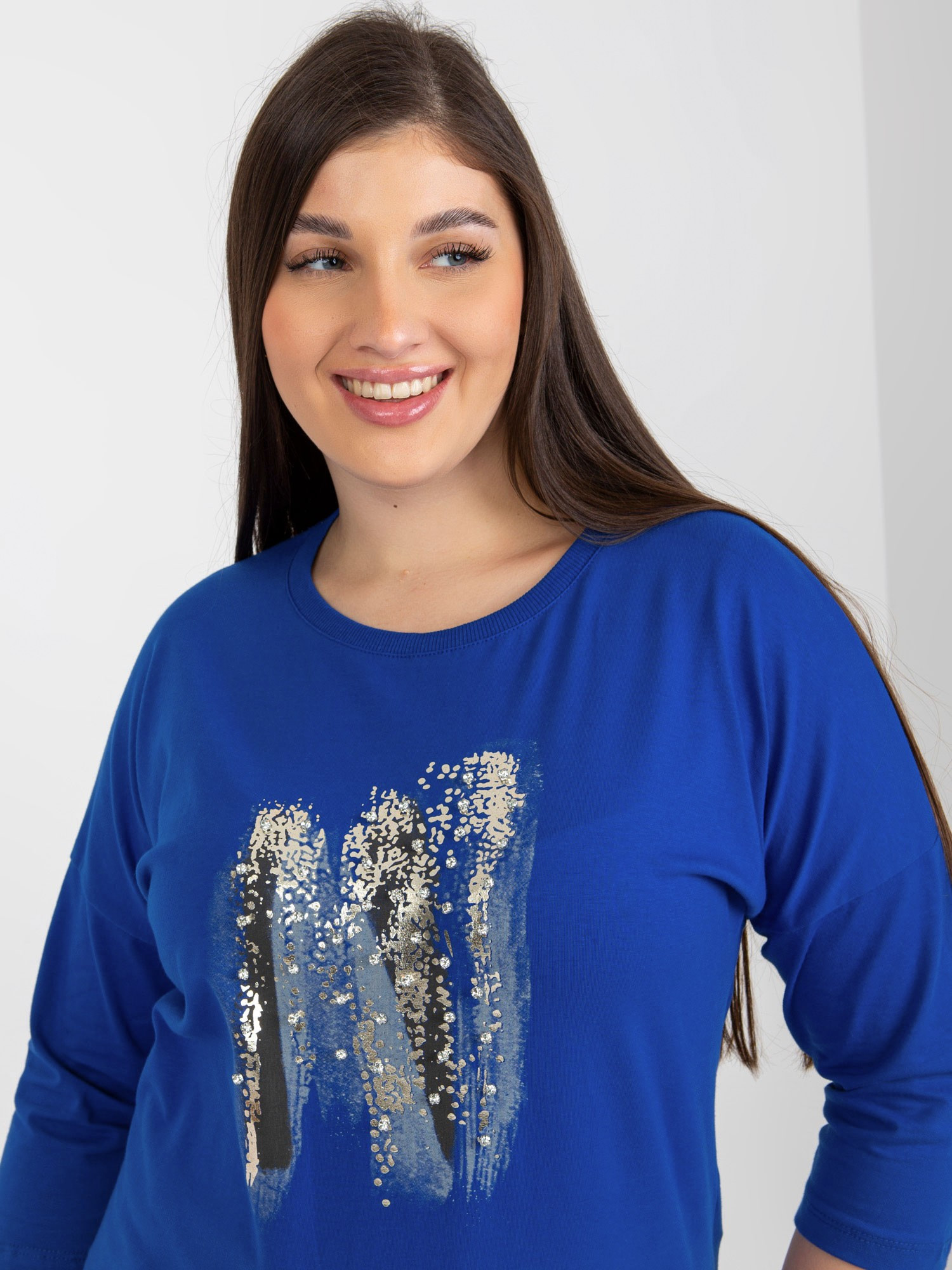 Tmavě modrá halenka plus size s 3/4 rukávy JEDNA VELIKOST