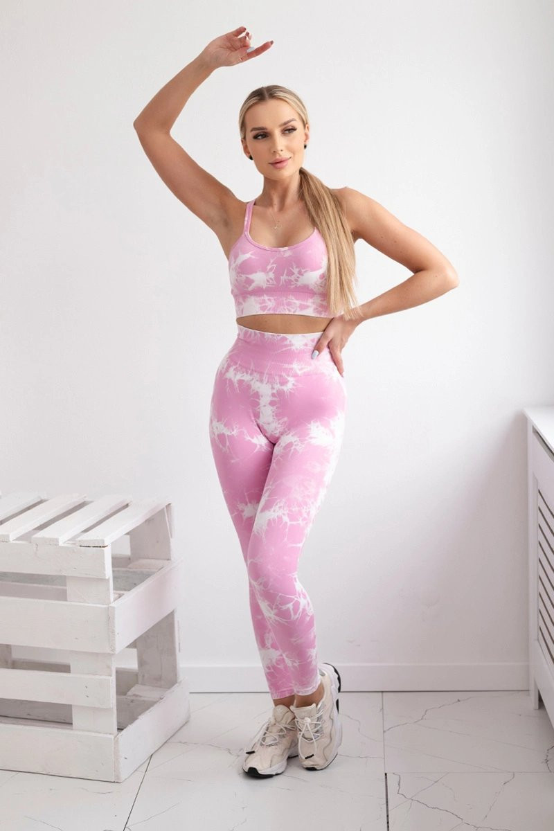 Dámský fitness set top + Push Up legíny - světle růžová/ecru Velikost: M / L