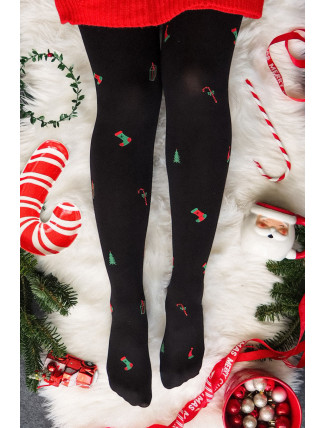 Hrubší dámské vzorované punčochové kalhoty CHRISTMAS TIGHTS