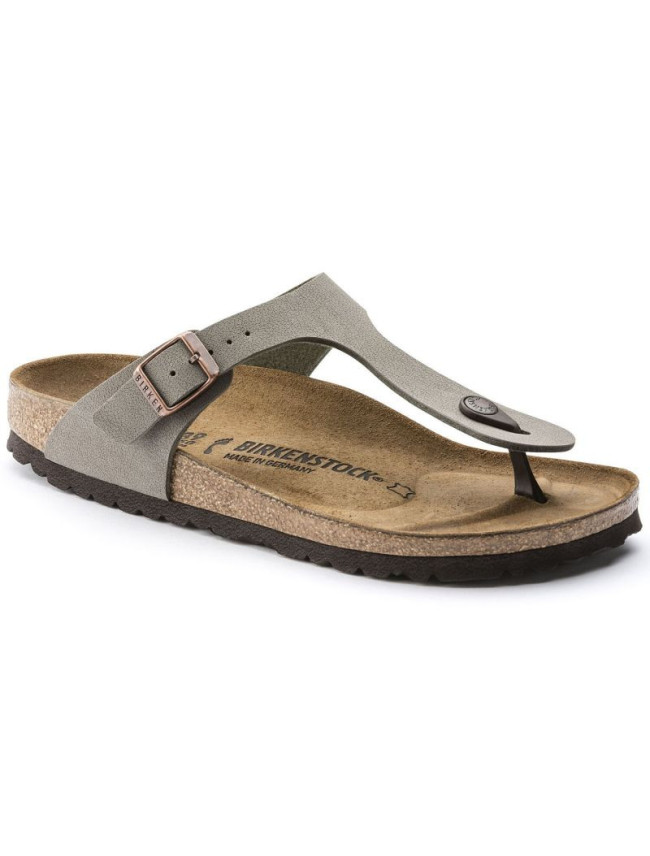 Dámské šedobéžové žabky Birkenstock Gizeh Birko-Flor Nubuck Stone regular wide (43391) dámské