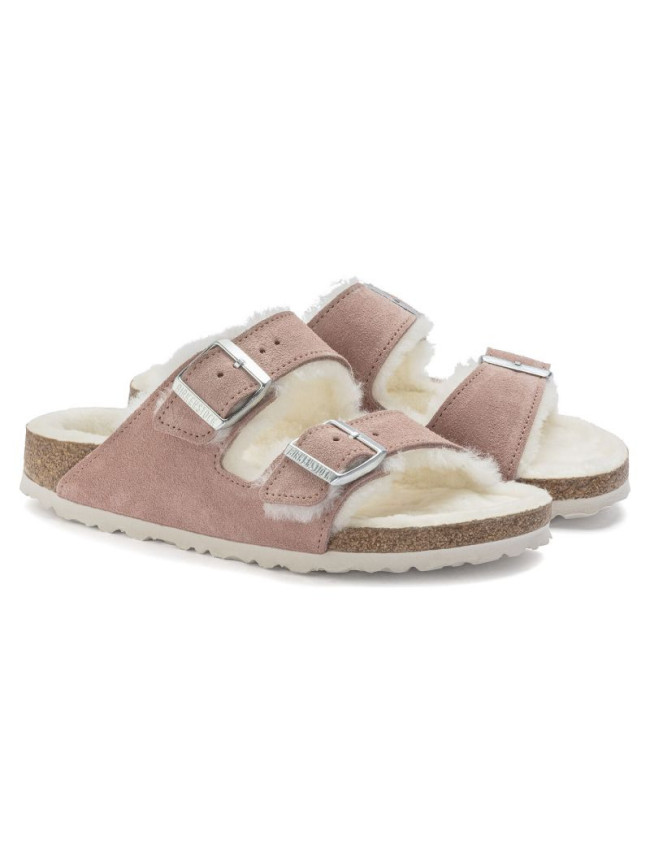 Birkenstock Arizona Suede Leather Shearling Pink Clay LAF insulated žabky úzké (1023258) dámské