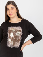 Dámská černá halenka plus size s potiskem