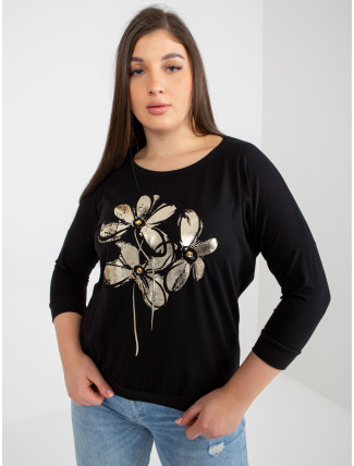 Černá halenka plus size s lesklým potiskem