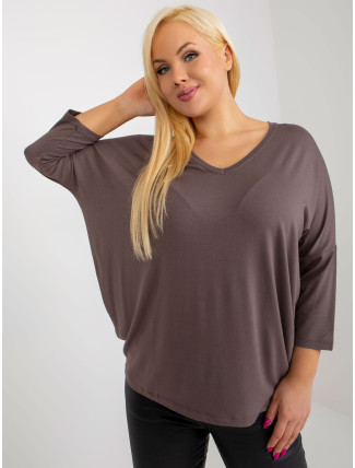 Základní hnědá halenka plus size s 3/4 rukávem