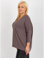 Základní hnědá halenka plus size s 3/4 rukávem