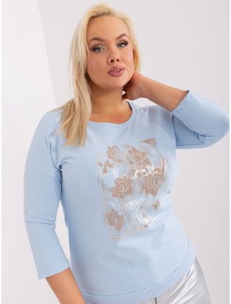 Světle modrá halenka plus size s 3/4 rukávy