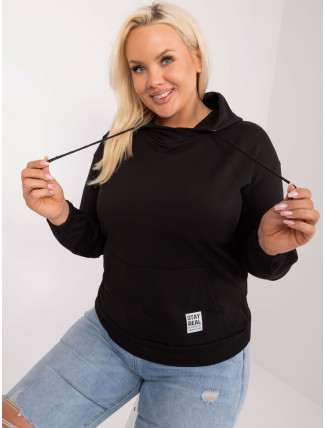 Černá bavlněná mikina plus size klokanka